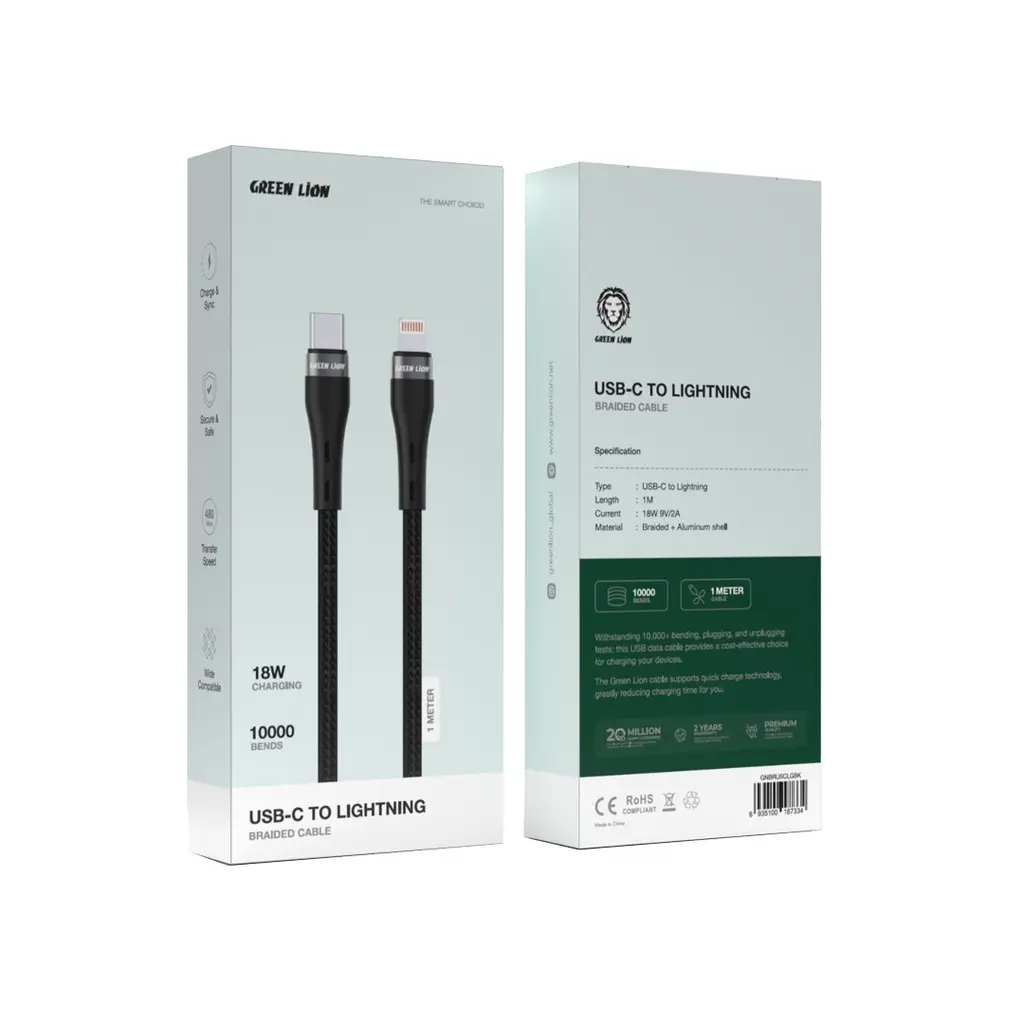 Green Lion USB-C to Lightning Braided Cable - Black.webp