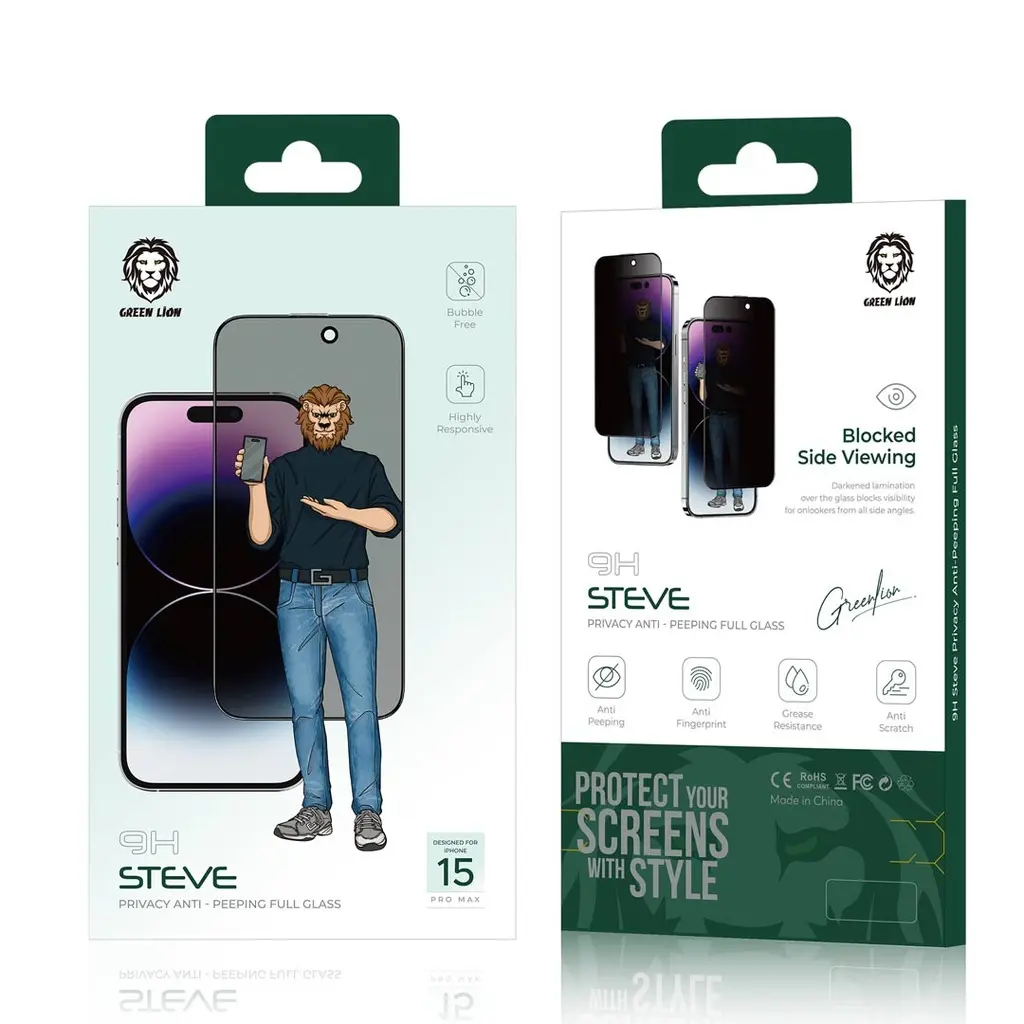 Green Lion 9H Steve Privacy Screen Protector for iPhone 15 Series - Black (3).webp