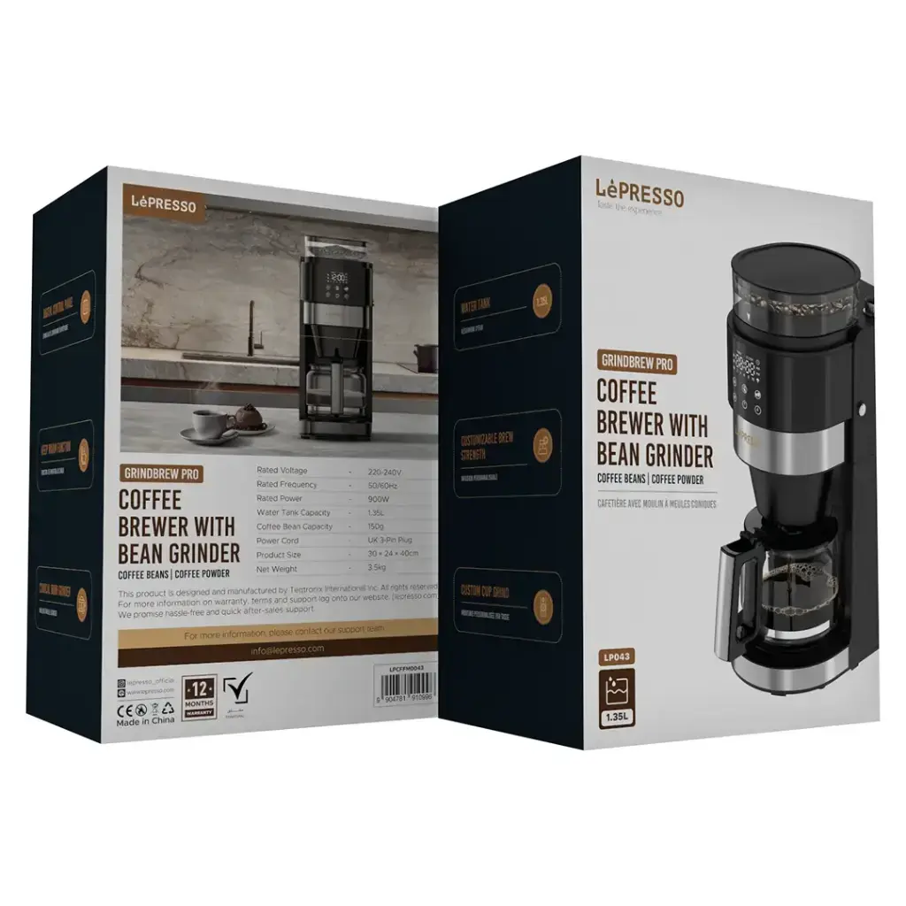 Lepresso Coffee Brewer With Bean Grinder - Black (2).webp