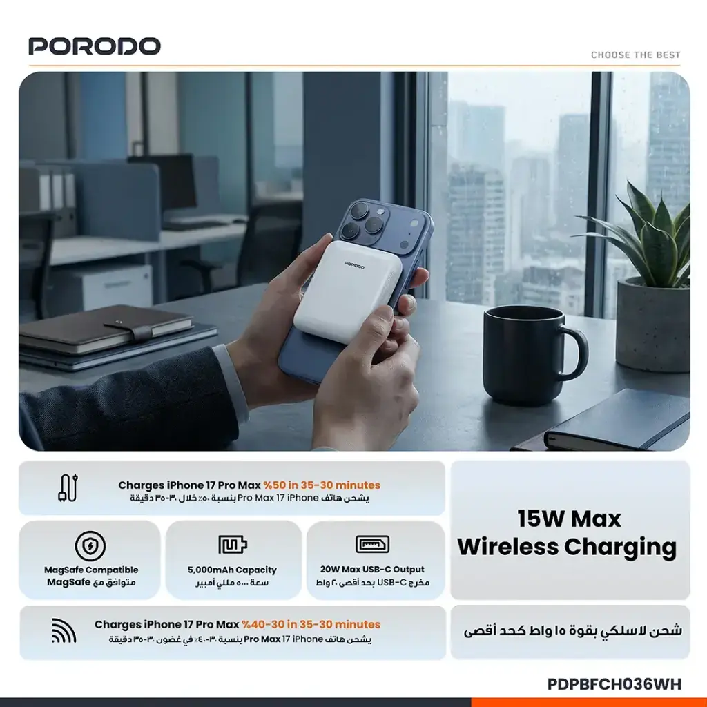 Porodo Sovo MagSafe Power Bank with Charging LED Light - White5.webp