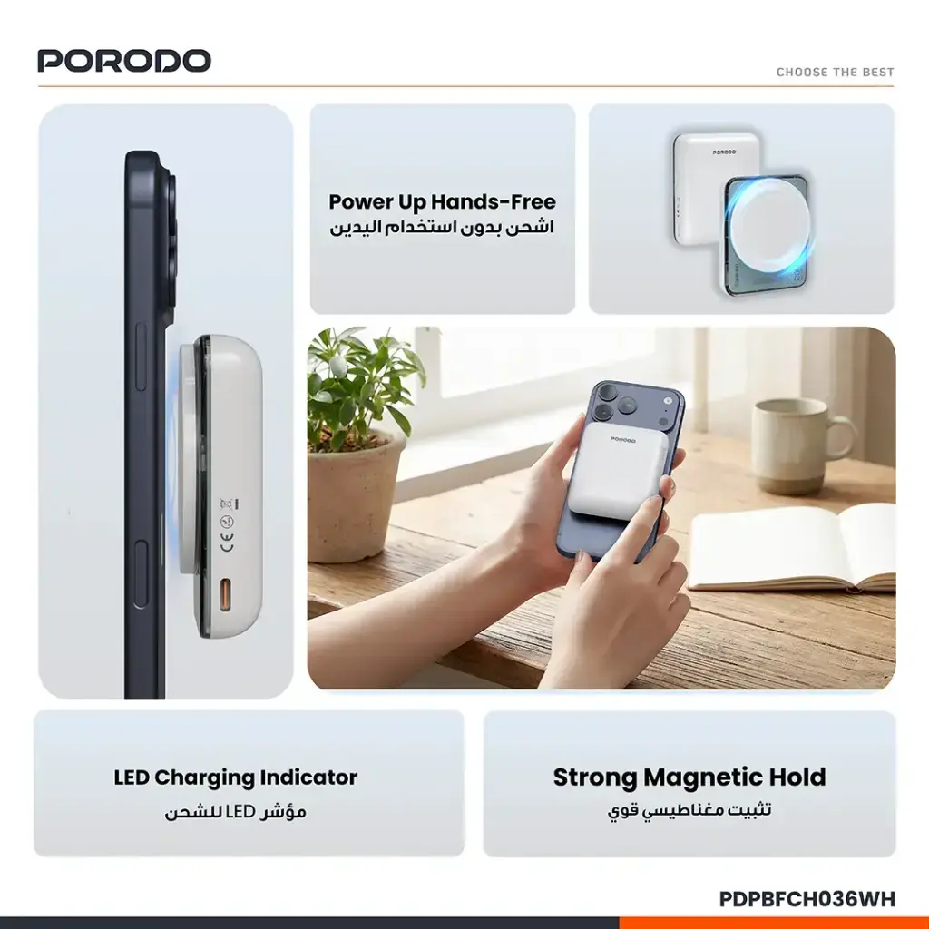 Porodo Sovo MagSafe Power Bank with Charging LED Light - White4.webp