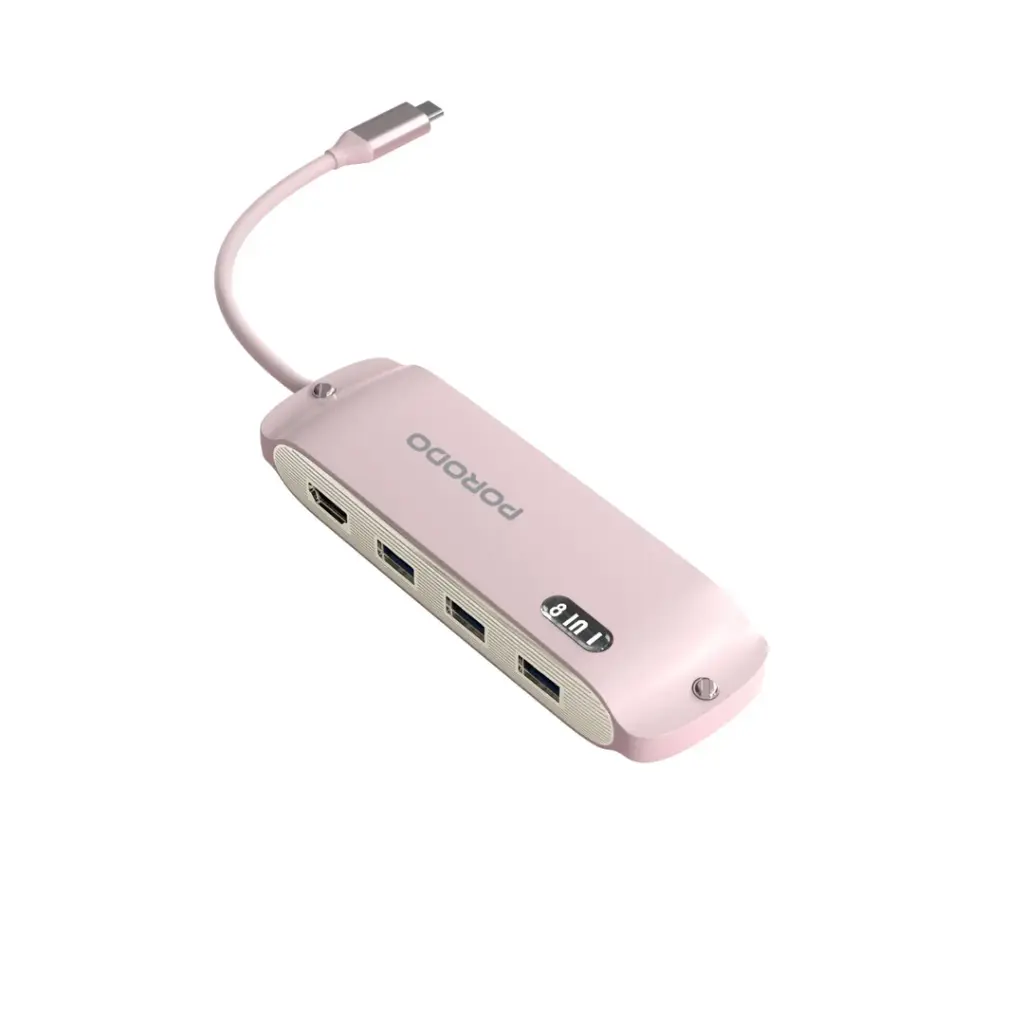 Porodo Type-C  8-1 Hub With Pd100W -Pink - Image 2.webp