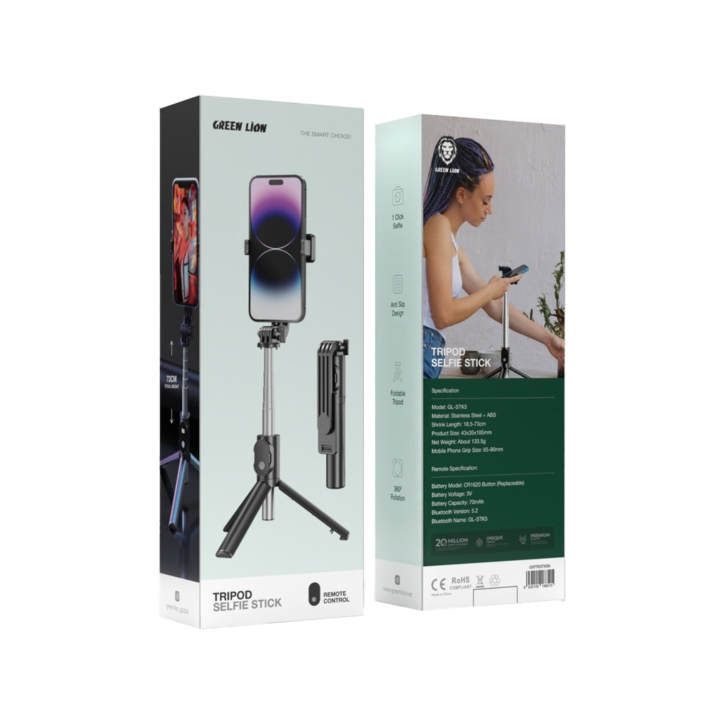Green Lion Tripod Selfie Stick - Black