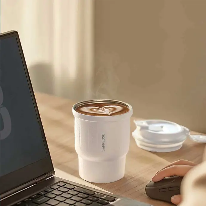 Lepresso Insulated Tumbler Hot & Cold Drinks - White