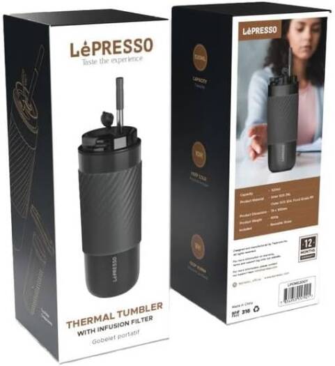 LePresso Thermal Tumbler with Infusion Filter Coffee Mug - Gray