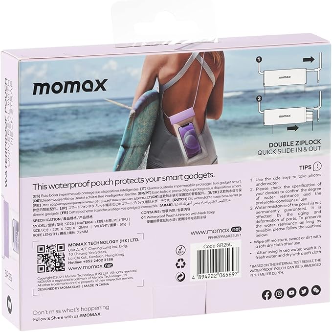 Momax - Waterproof Pouch Universal With Neck Strap Purple