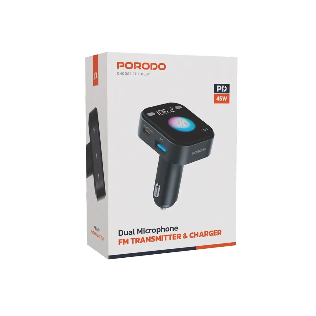 Porodo Dual Microphone FM Transmitter & Charger - Black (4).webp