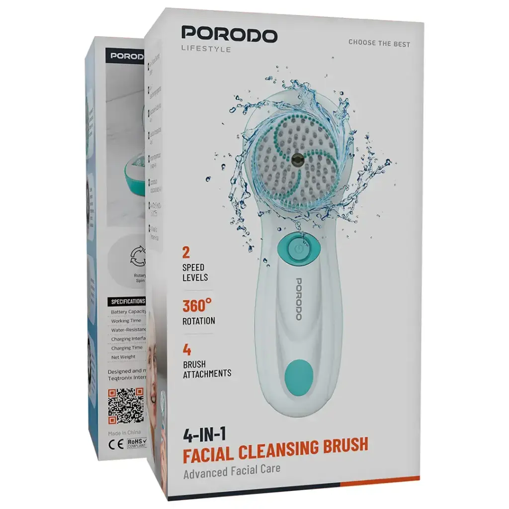 Porodo Lifestyle 4 in 1 Facial Cleansing Brush - White.webp