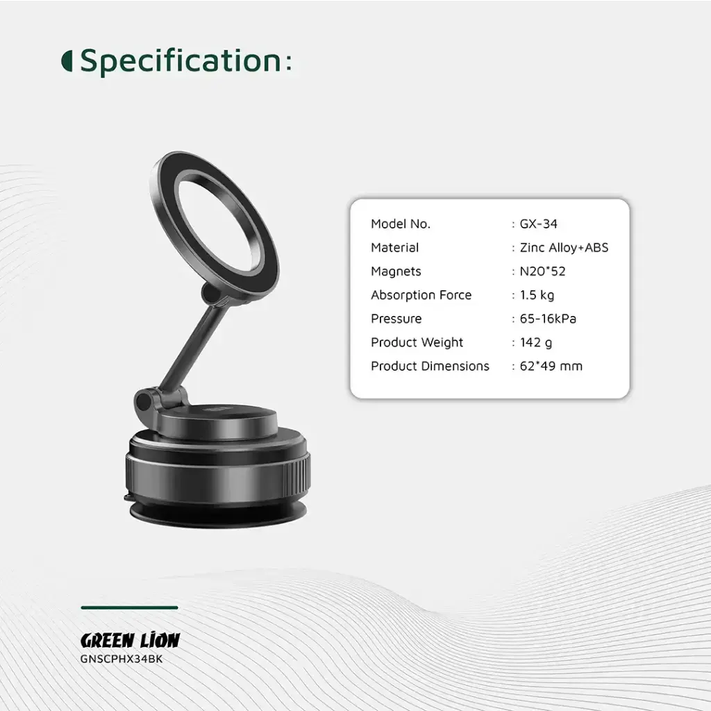 Green Lion GX-34 Suction Phone Holder - Black.webp
