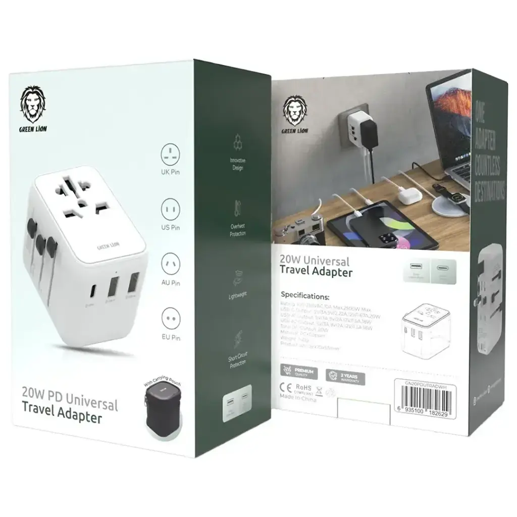 Green Lion 20W Universal Travel Adapter - White.webp