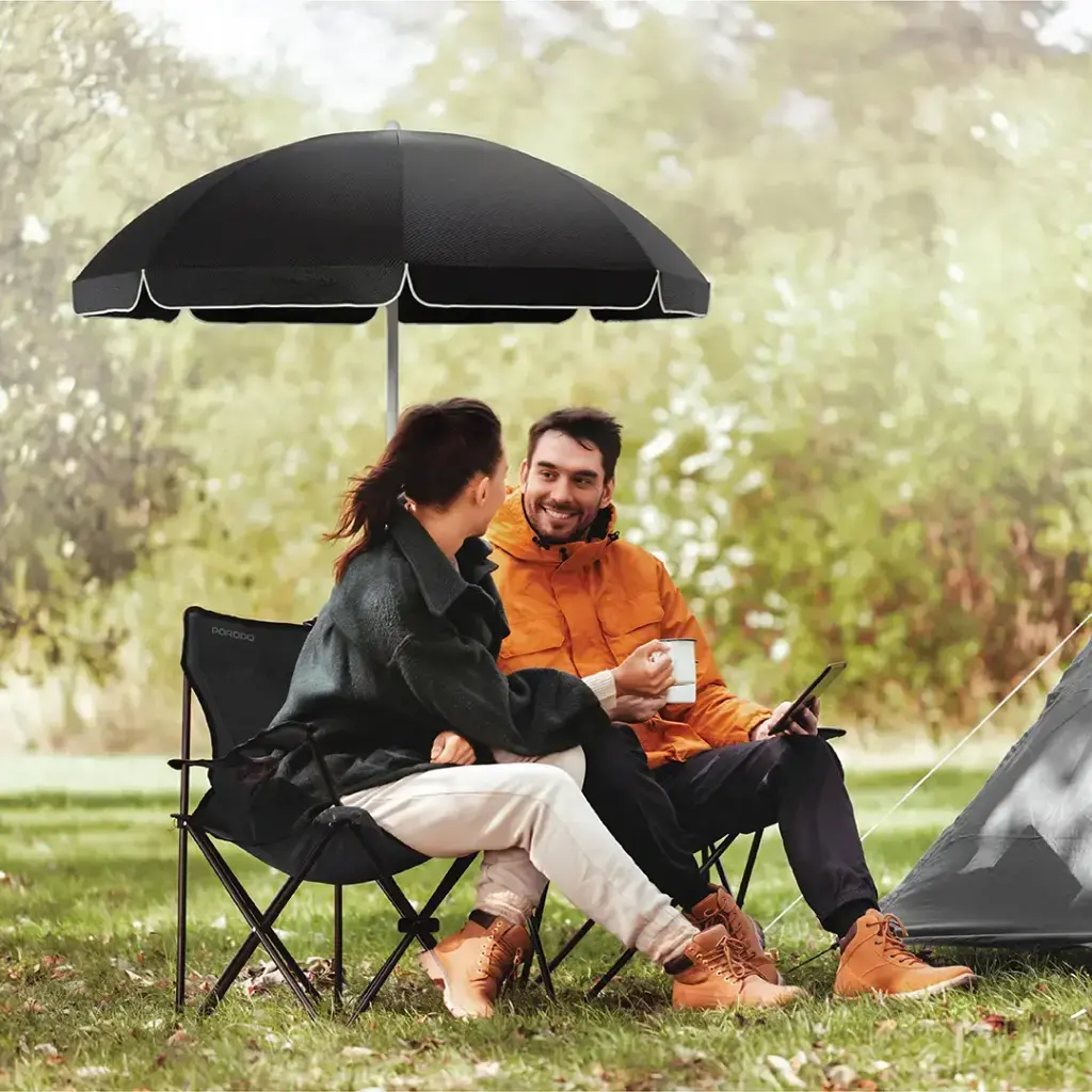 Porodo Lifestyle Campshade Camping Dual Chair with Umbrella & Cup Holder - Black6.webp