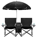 Porodo Lifestyle Campshade Camping Dual Chair with Umbrella & Cup Holder - Black.webp