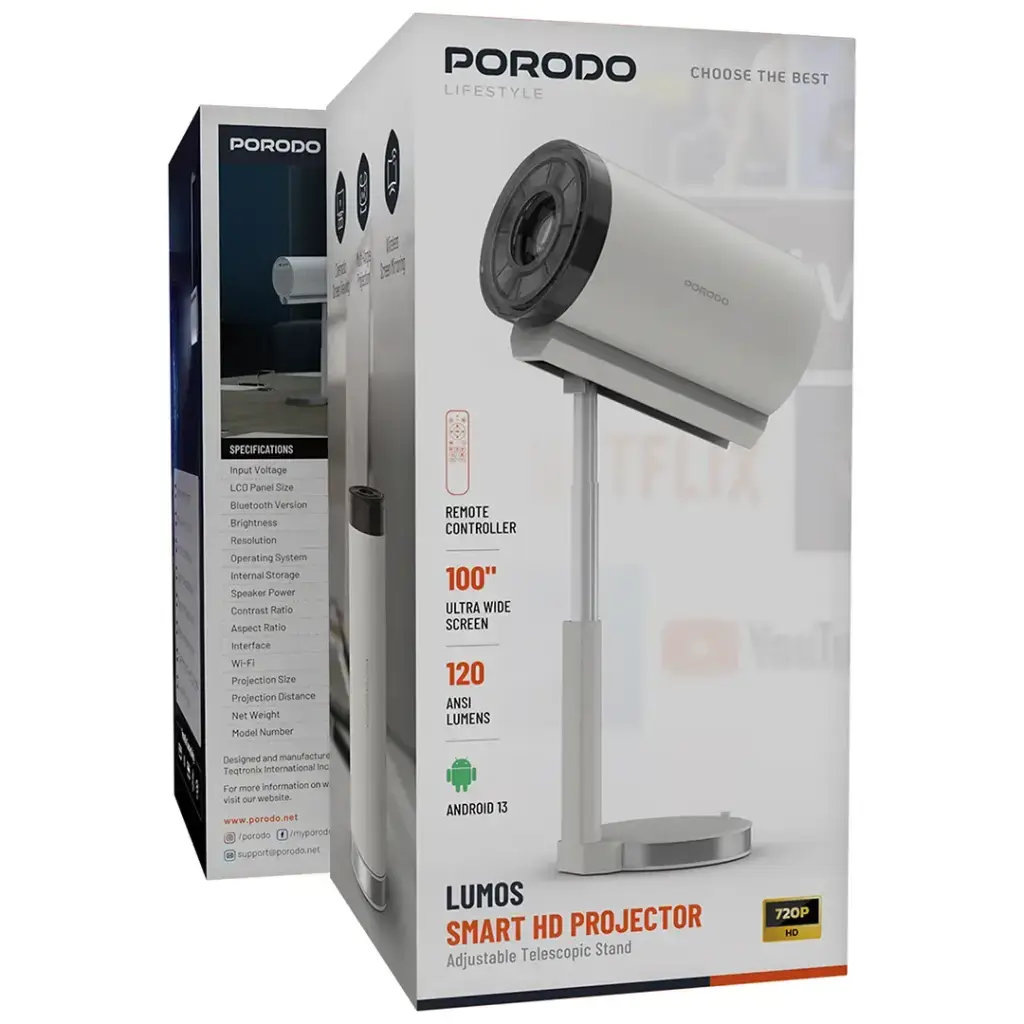 Porodo Lifestyle Lumos Smart HD Projector - White8.webp