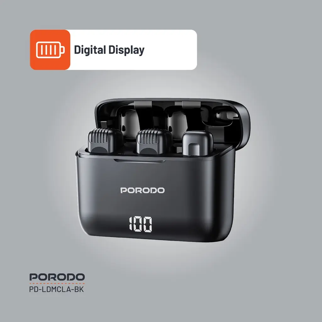 Porodo Lavalier Double Microphone with Charging Case - Black (9).webp