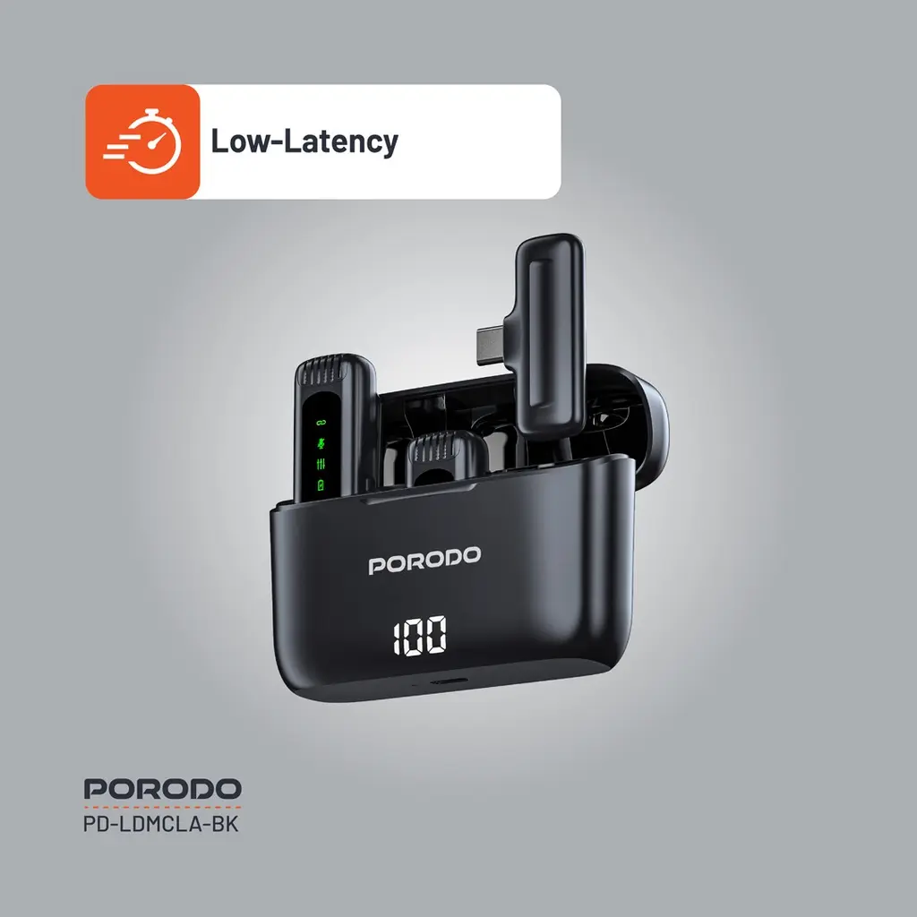 Porodo Lavalier Double Microphone with Charging Case - Black (8).webp