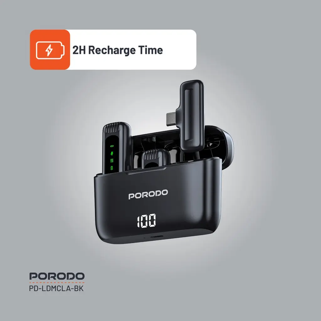 Porodo Lavalier Double Microphone with Charging Case - Black (4).webp