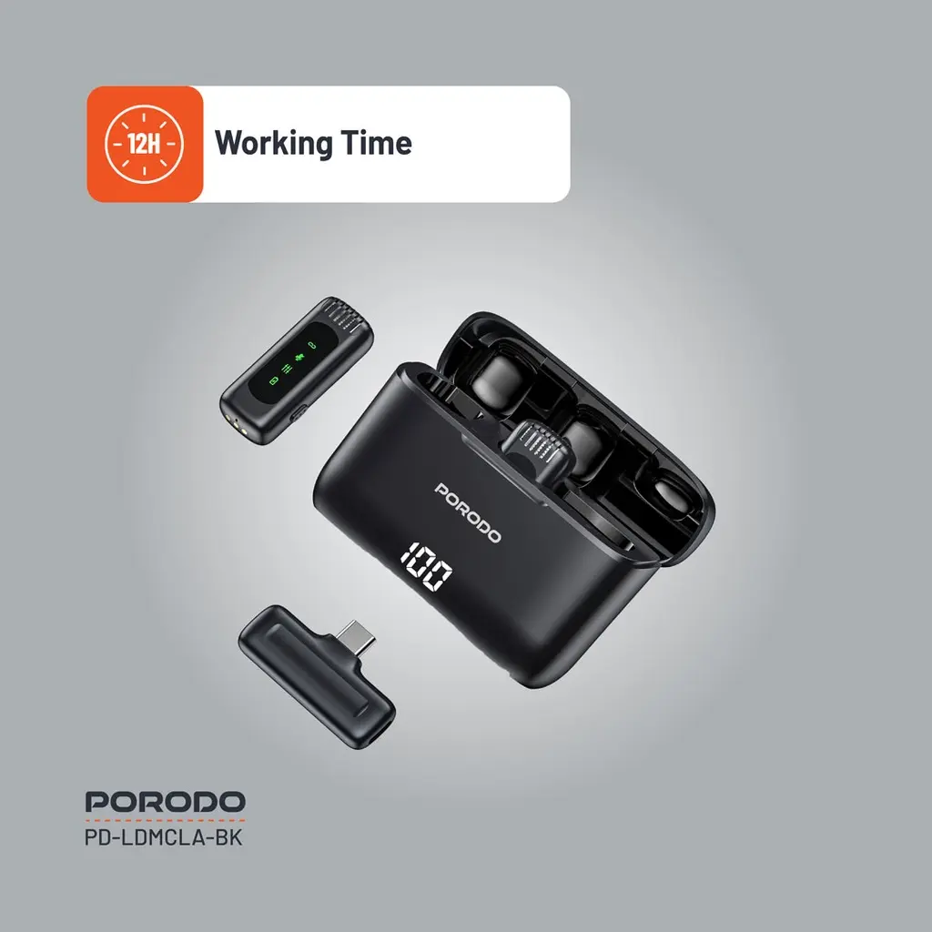 Porodo Lavalier Double Microphone with Charging Case - Black (3).webp