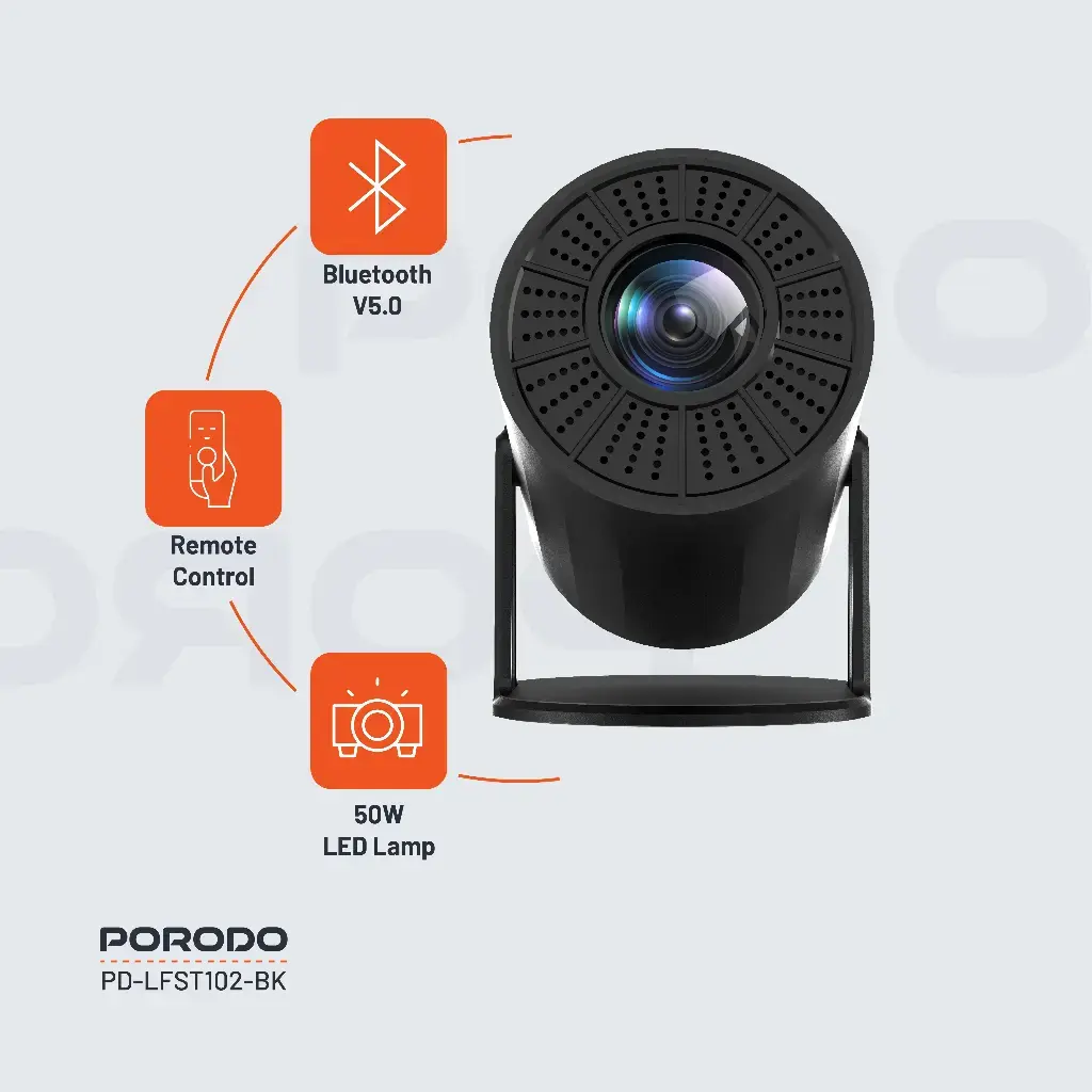 Porodo 4K Projector Pro Android 11 With Auto Keystone - Black (3).webp