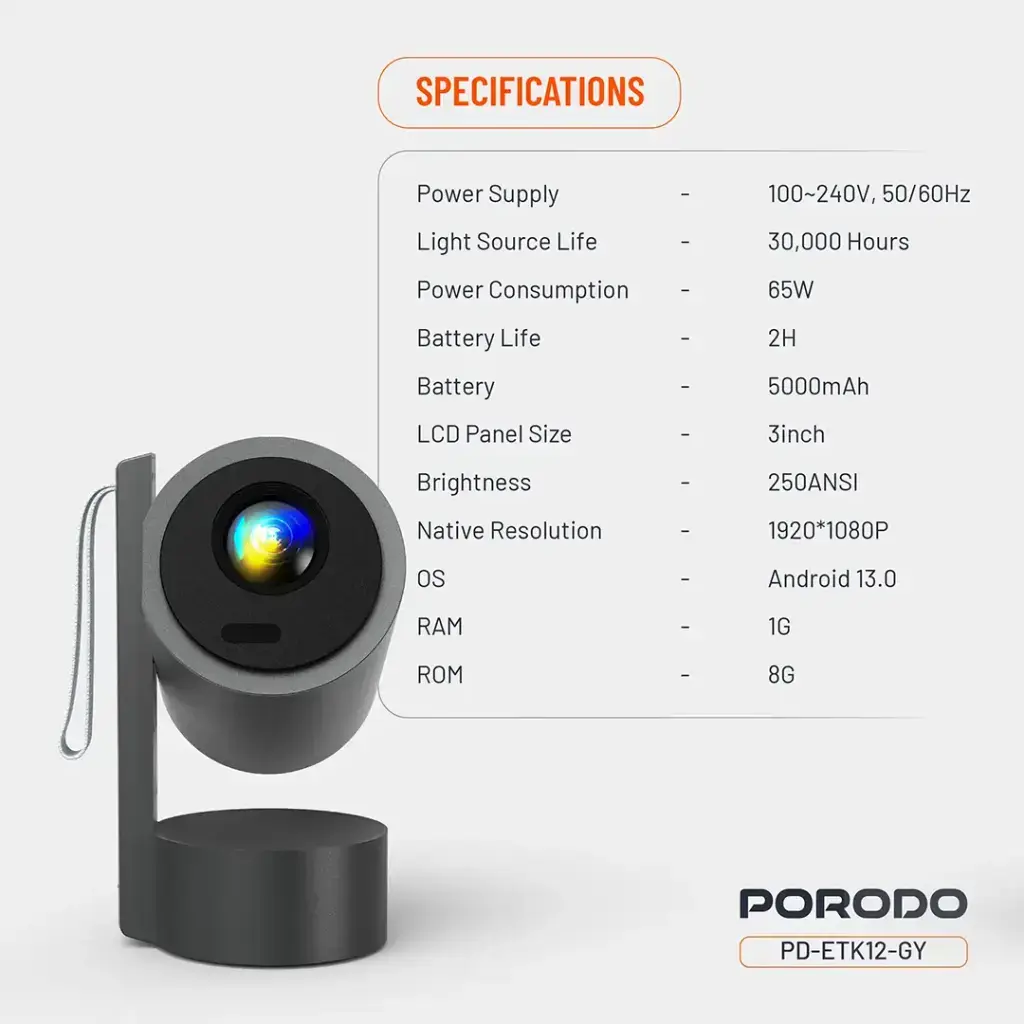 Porodo Full HD Smart Projector - Gray.webp