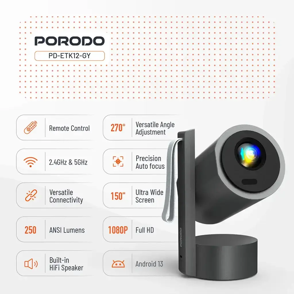Porodo Full HD Smart Projector - Gray (1).webp