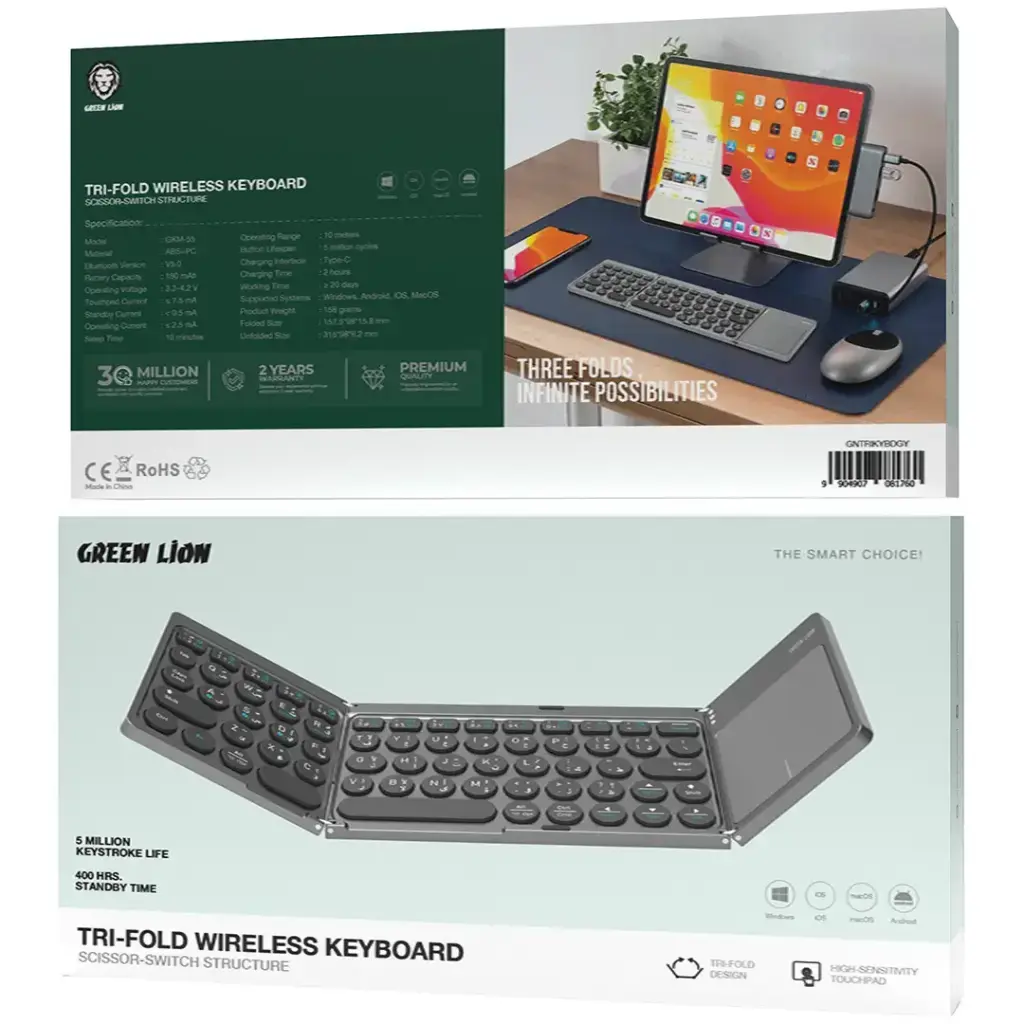 Green Lion Tri-Fold Wireless Keyboard Scissor-Switch Structure - Gray3.webp