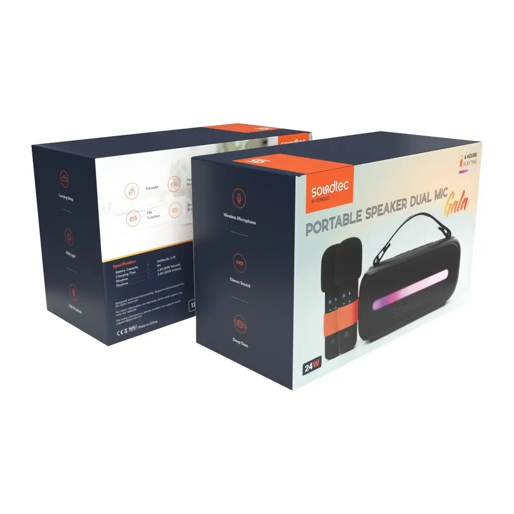 Porodo Soundtec 14W Speaker with Dual Wireless Microphone - Black.webp