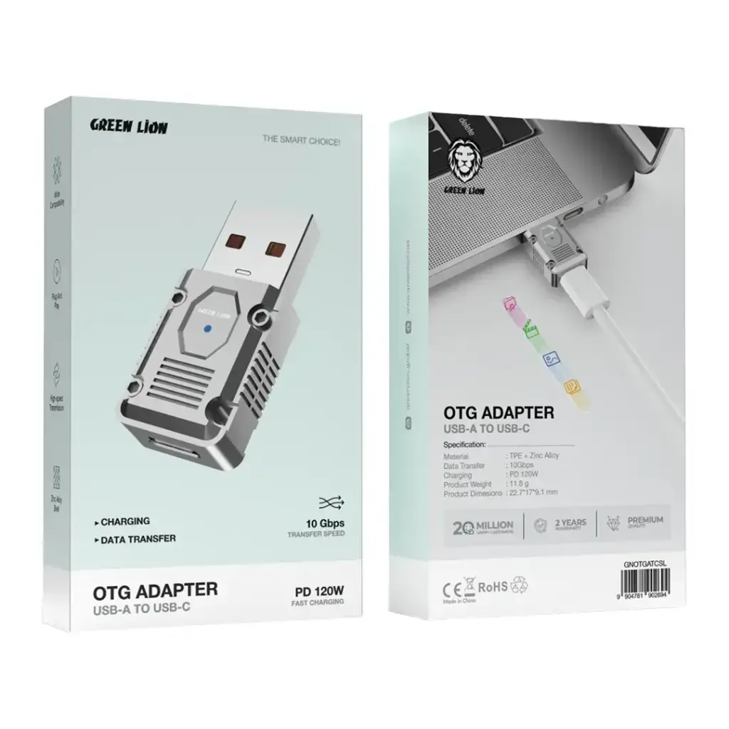Green Lion OTG Adapter USB-A to USB-C 120W - Silver.webp