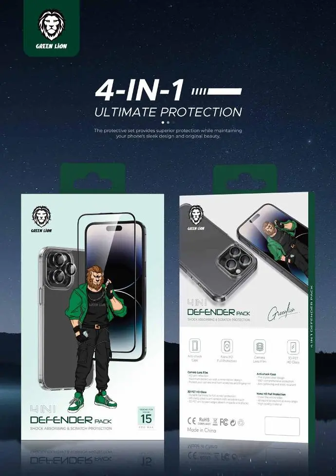 Green Lion 4 in 1 Defender Pack for iPhone15 Pro 15 Pro Max - Transparent (6).webp