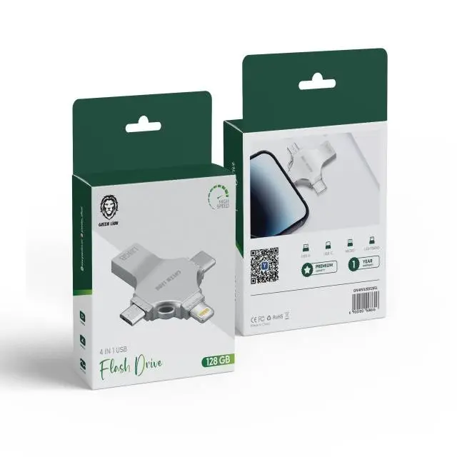 Green Lion 4-in-1 USB Flash Drive 128GB - Silver.webp