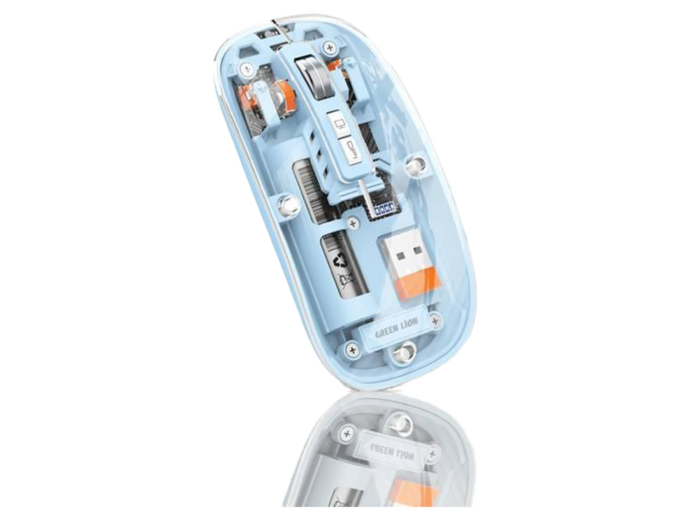 Green Lion Transparent Wireless, Bluetooth & Rechargeable Mouse 2 1600DPI - Blue