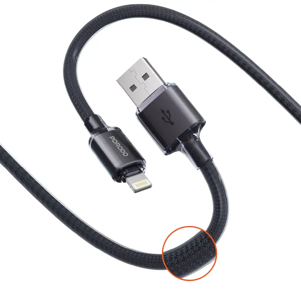 كابل بورودو USB-A إلى Lightning مضفر - أسود