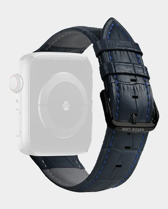 سوار ساعة جلدي فاخر من جرين ليون لساعات أبل مقاس 44/45/46/49 مم - أزرق