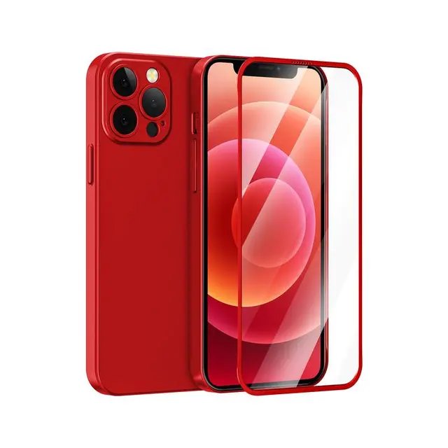 جراب هاتف Green Lion Carcasa 360° Plus مع زجاج عالي الدقة لهاتف iPhone 12 Pro - أحمر