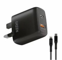 Green Lion Dual Port Wall Charger 20W - With Type-C to Lightning Cable 1.2M - Black