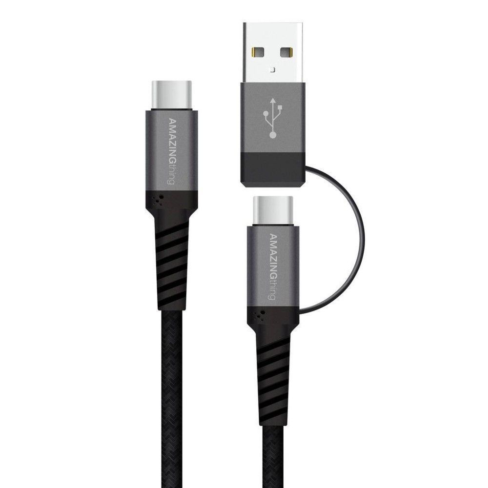 كابل توصيل من نوع C إلى نوع C مع منفذ USB-A من شركة Amazing Thing Supremelink، بطول 2.2 متر، باللون الأسود.