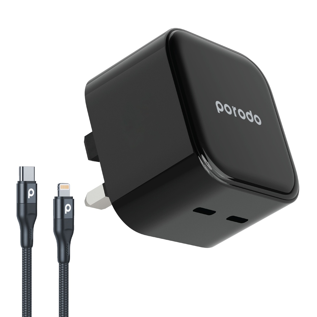 Porodo Fast Dual Usb-C Wall Charger PD35W C To Lightning