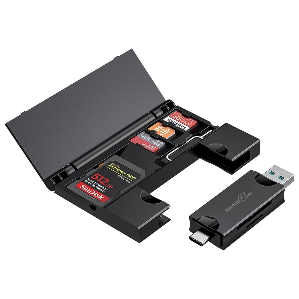 Porodo Blue 2in1 Card Reader With Card Holder Black