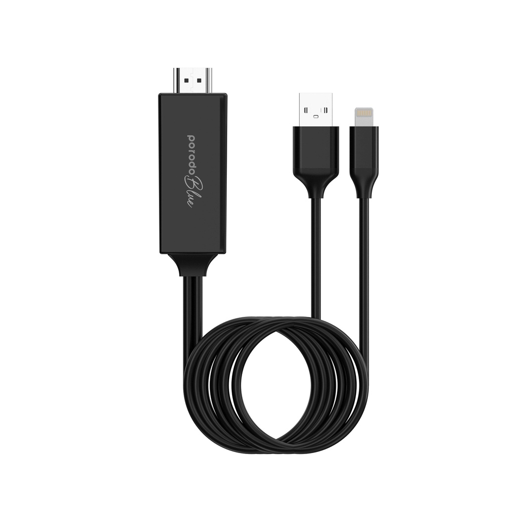 Porodo Blue Lightning To Hdmi Ultra Hd With Usb-A Cable