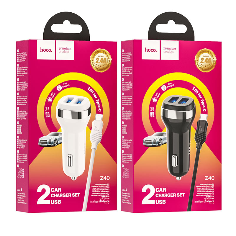 Hoco Z40 Car Charger With Usb To Lightning Cable
