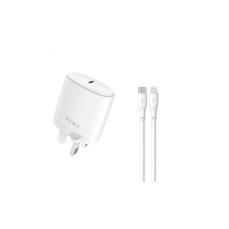 شاحن السفر Pawa Solid ثنائي المنافذ بقدرة 20 وات PD مع Type-C إلى Lightning