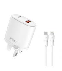 Pawa Solid Travel Charger Dual PD & QC Port With Type-c to Lightning