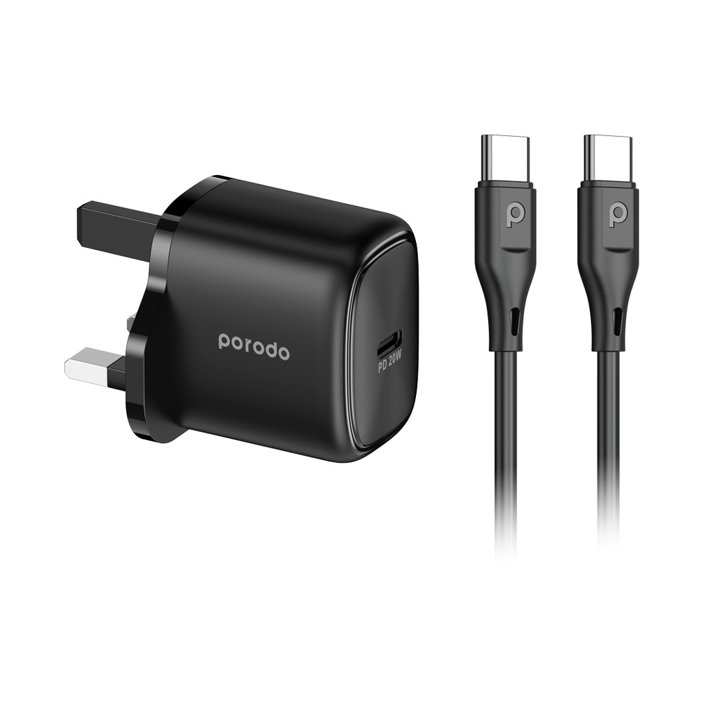 Porodo Dual Output Quick Charger USB-C PD and USB-A QC