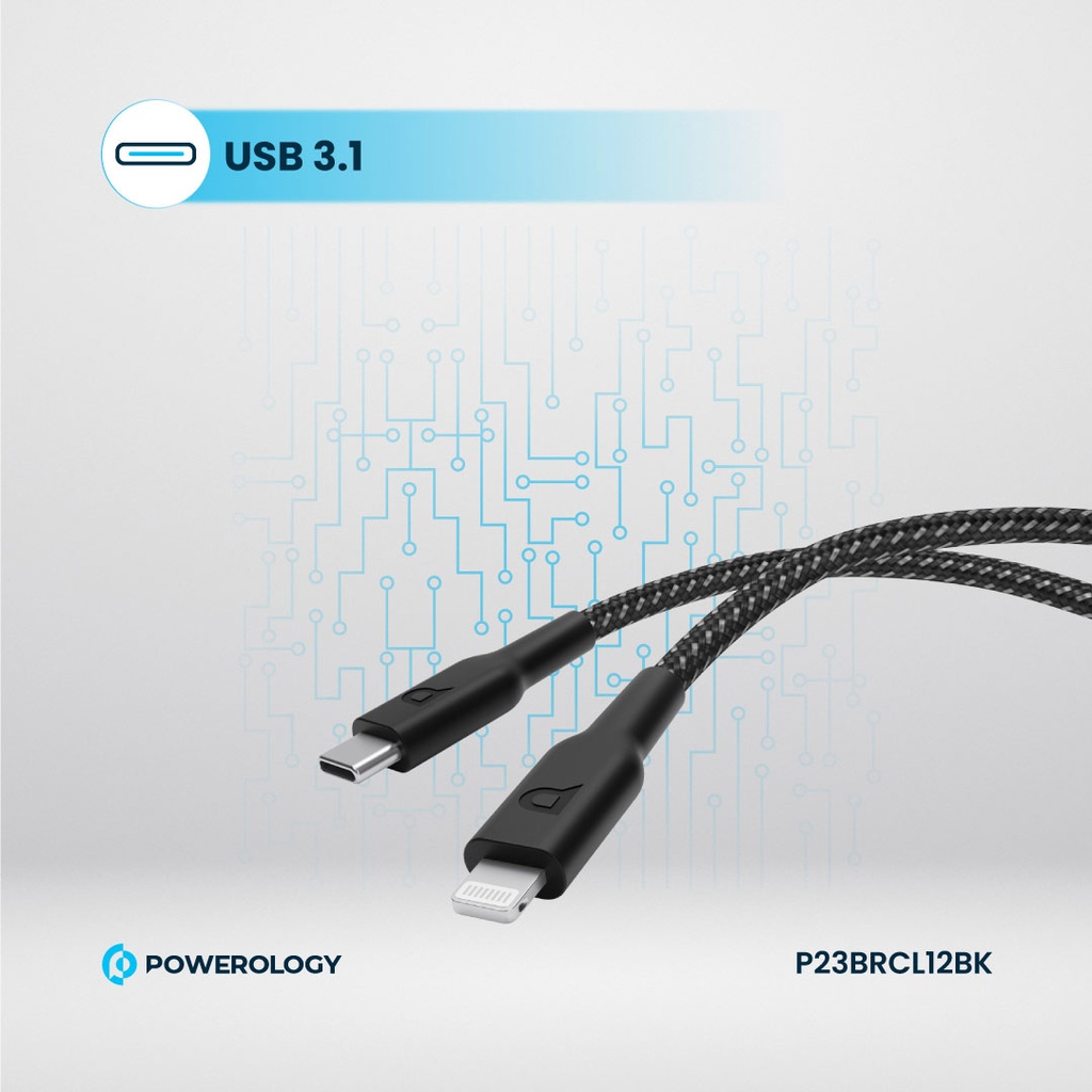 كابل Powerology المضفر USB-C إلى Lightning بطول 1.2 متر