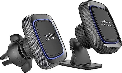 [7447902866564] Brave Car Phone Holder 2 in 1 Magnetic Mobile Mount Universal Air Vent and Dashboard Device Holder