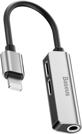 [CALL52-01] Baseus 3-in-1 iP Male to Dual iP & 3.5mm Female Adapter L52 Silver-black