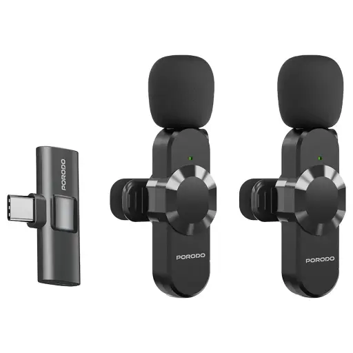 [PDLAMPHF3BK] ميكروفون Porodo Audix Pro Lavalier مزدوج من النوع C و Lightning - أسود