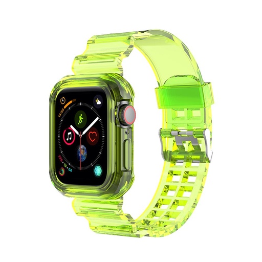 [IPWSTGREEN] سوار ساعة Green Lion فائق الشفافية من مادة TPU مع غطاء لساعة Apple Watch مقاس 44 مم - أصفر شفاف