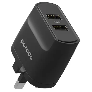[PB-C12WUK-BK] Porodo Blue Dual Port EU 2-Pin Wall Charger – Black