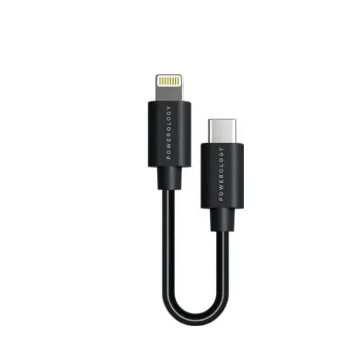 [P025BCLBK] كابل بيانات وشحن سريع من Powerology USB-C إلى Lightning - (0.25 متر/0.8 قدم) أسود