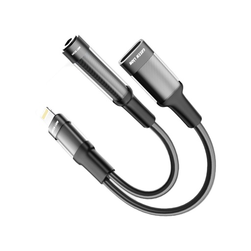[GNEARADLTLAUXBK] Green Lion Earphone Adapter (12cm) Lightning To Lightning (Charging) + 3.5 (Audio)